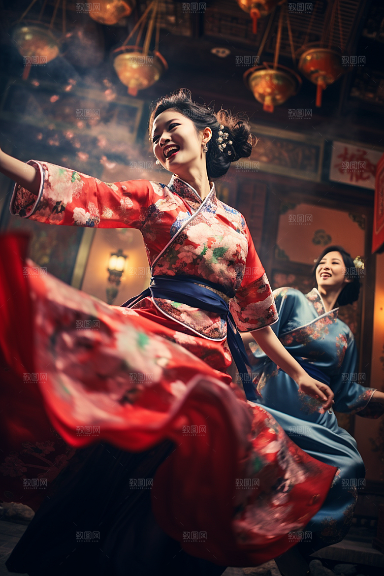 春节汉服唯美中国风素材