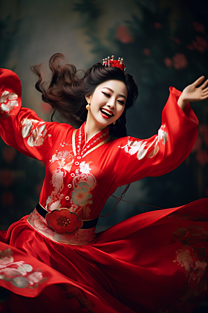 春节汉服红色汉服中式素材