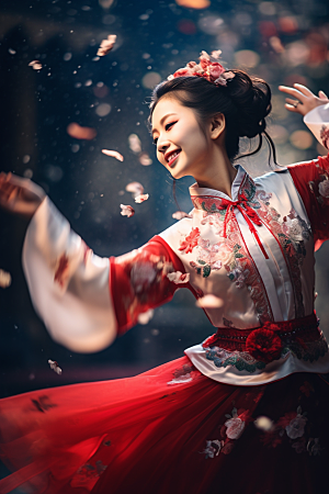 春节汉服新年红色汉服素材