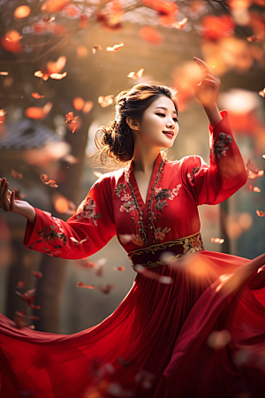 春节汉服红色汉服中国风素材