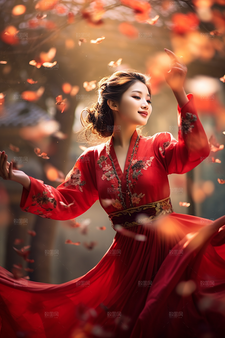 春节汉服红色汉服中国风素材