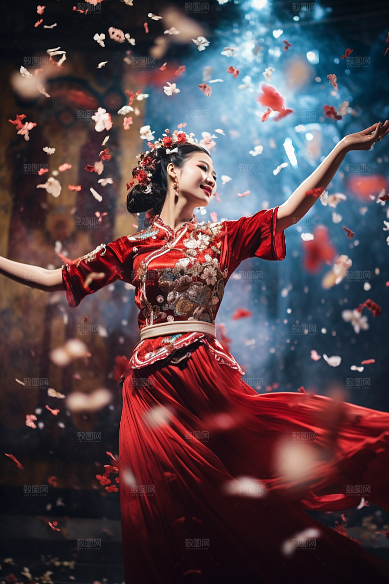 春节汉服喜庆红色汉服素材