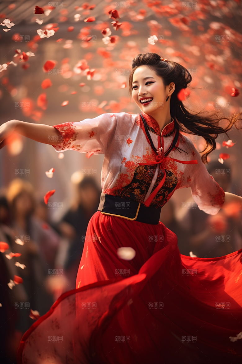 春节汉服喜庆唯美素材