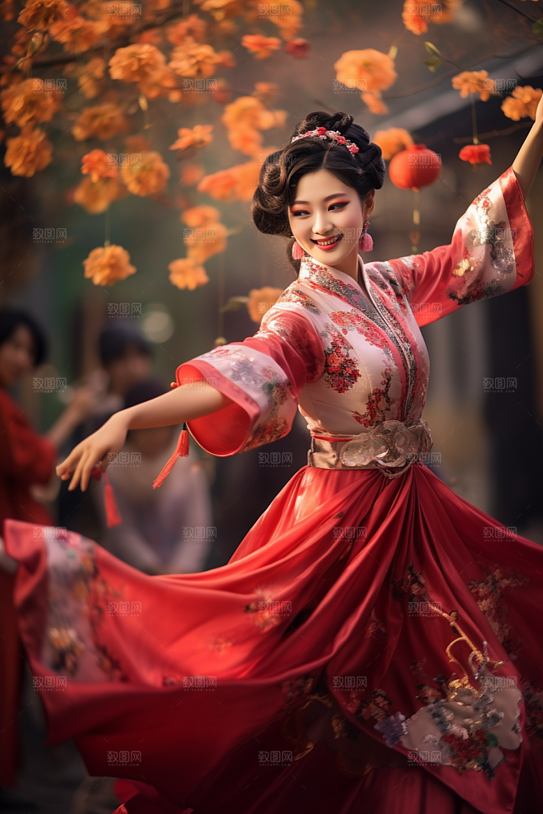 春节汉服唯美喜庆素材