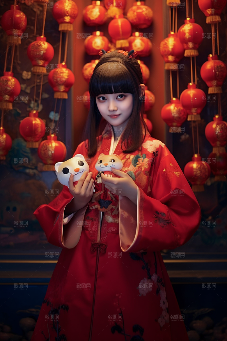 春节汉服春节喜庆素材