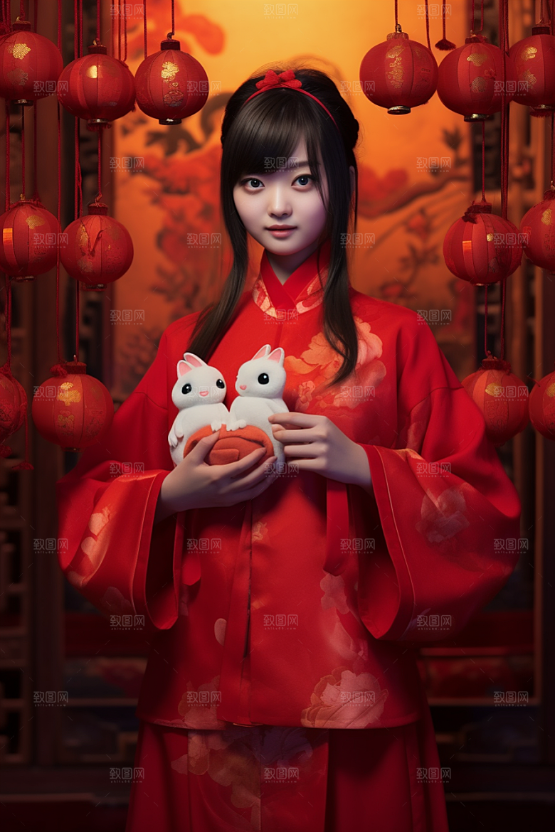 春节汉服春节高清素材