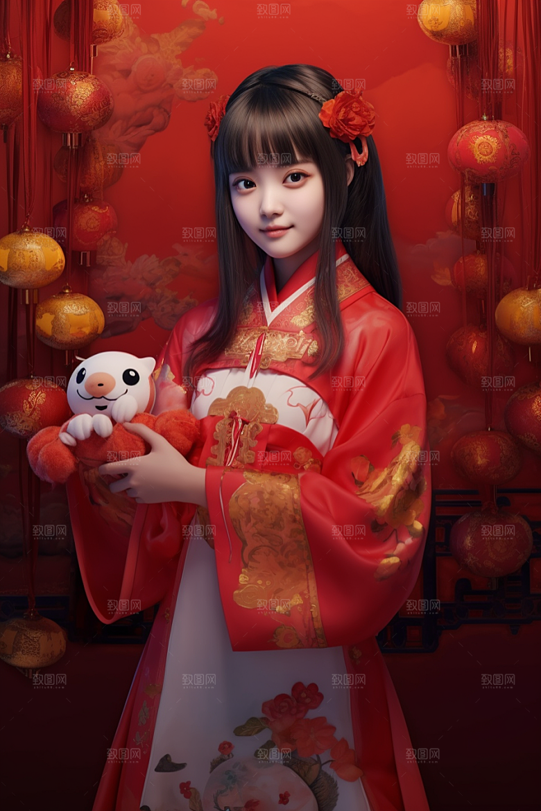 春节汉服中国风唯美素材