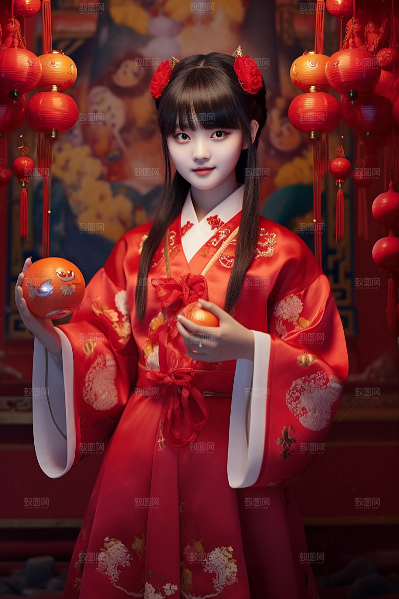 春节汉服中式唯美素材