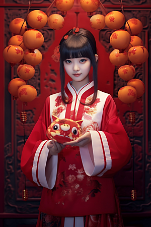 春节汉服传统唯美素材