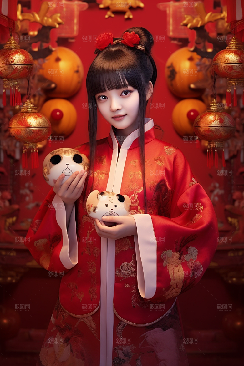 春节汉服中国风传统素材