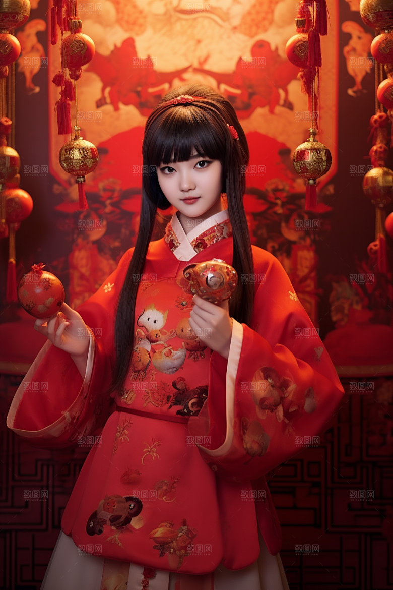 春节汉服中国风喜庆素材