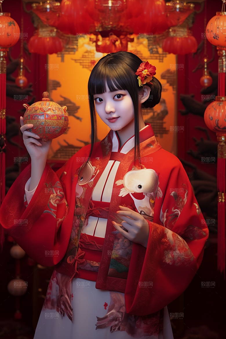 春节汉服人物春节素材