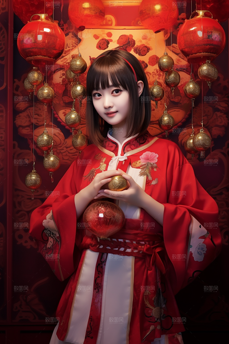 春节汉服喜庆中式素材