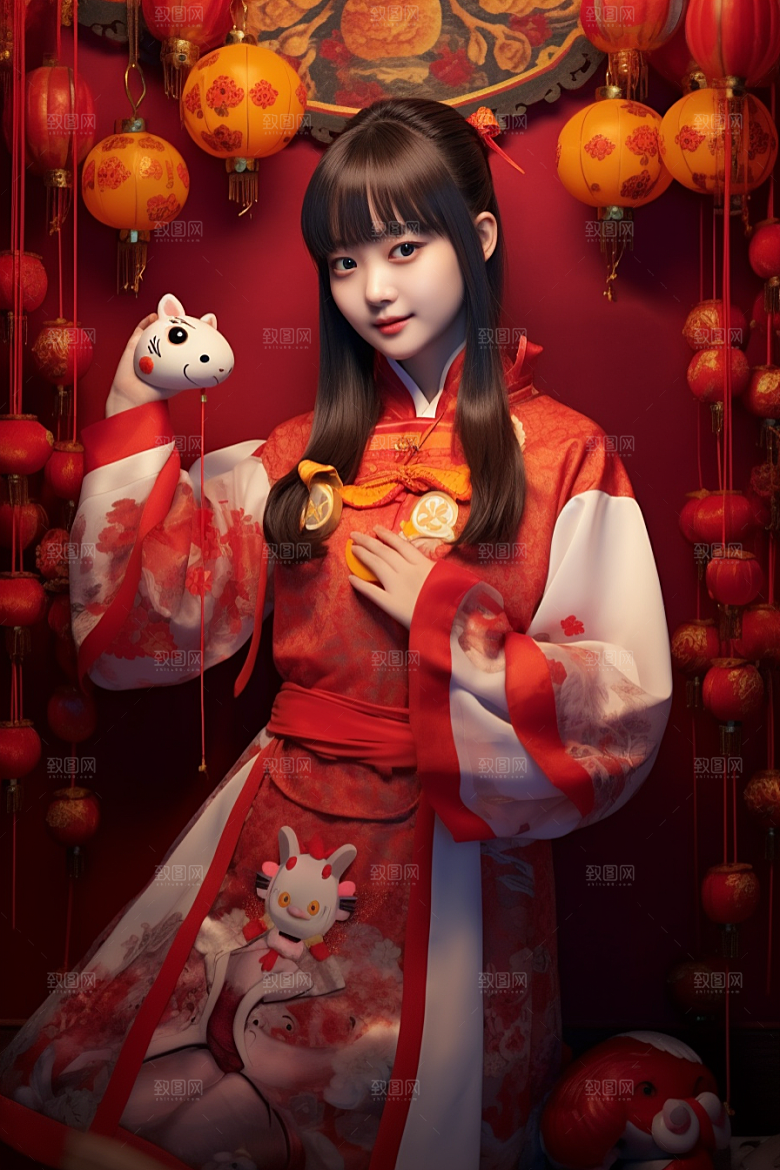 春节汉服唯美喜庆素材