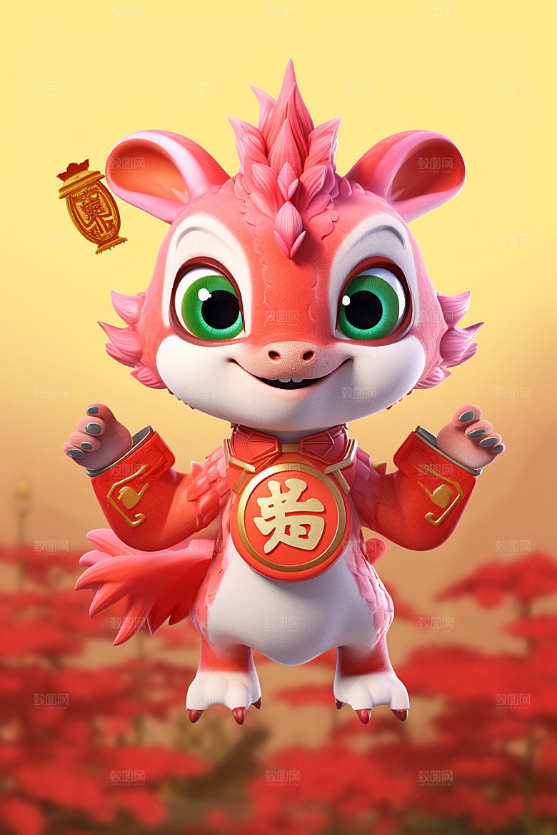 可爱小龙人红色新年模型