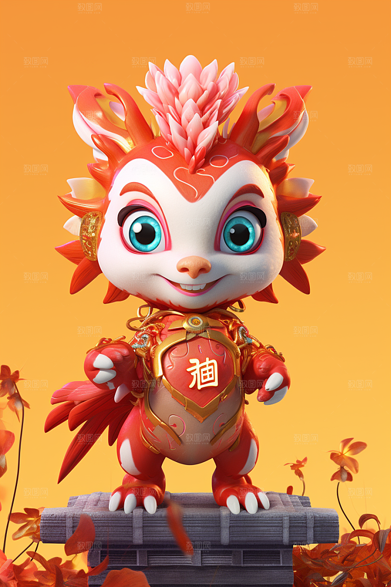 可爱小龙人天真红色模型
