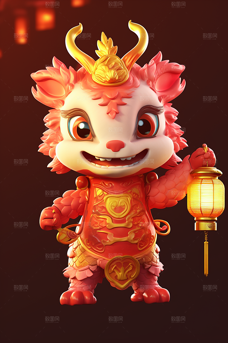 可爱小龙人活泼新年模型