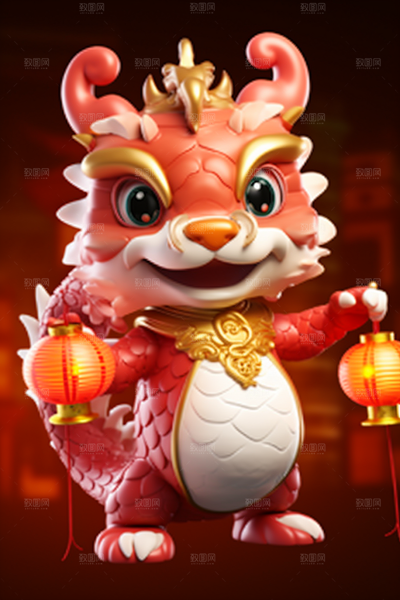 可爱小龙人形象新年模型