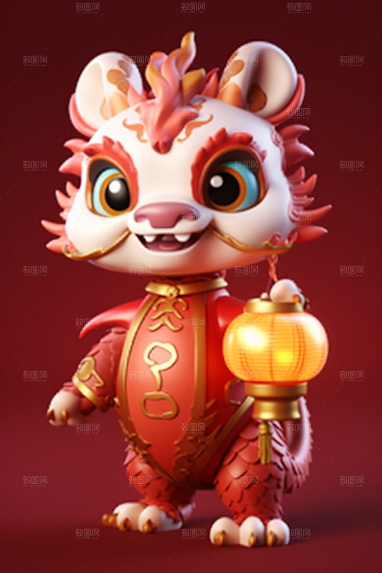可爱小龙人生肖龙新年模型