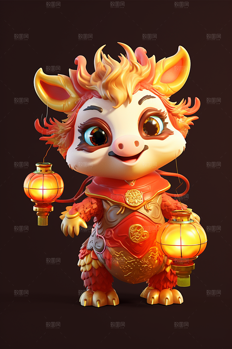 可爱小龙人生肖龙红色模型
