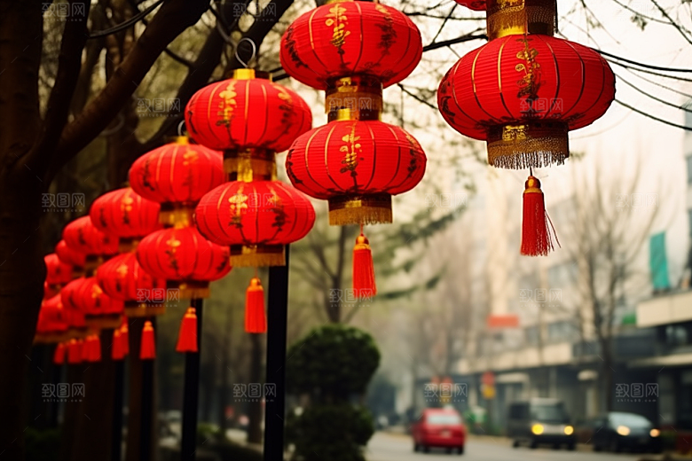 春节灯笼火热喜庆摄影图