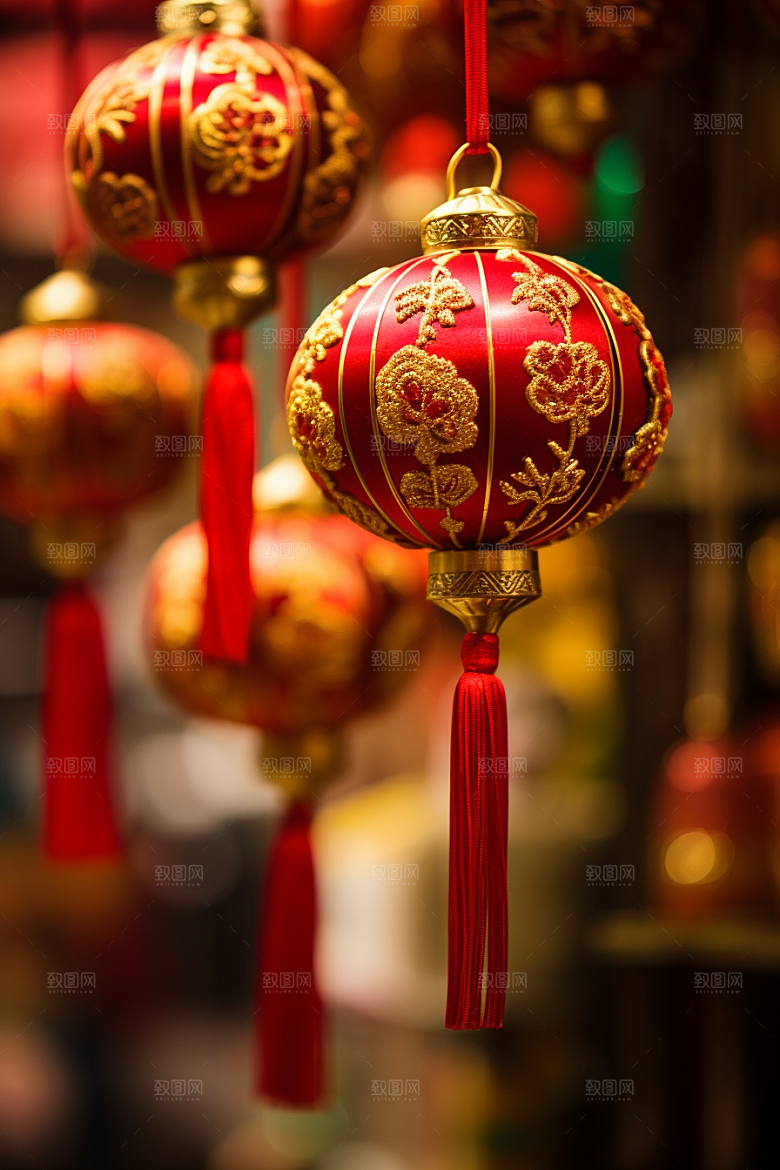 春节灯笼火热庆贺摄影图
