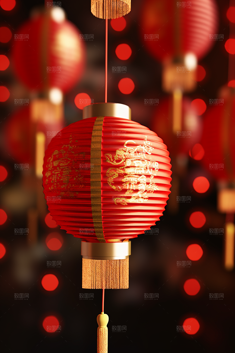 春节灯笼喜庆红火摄影图