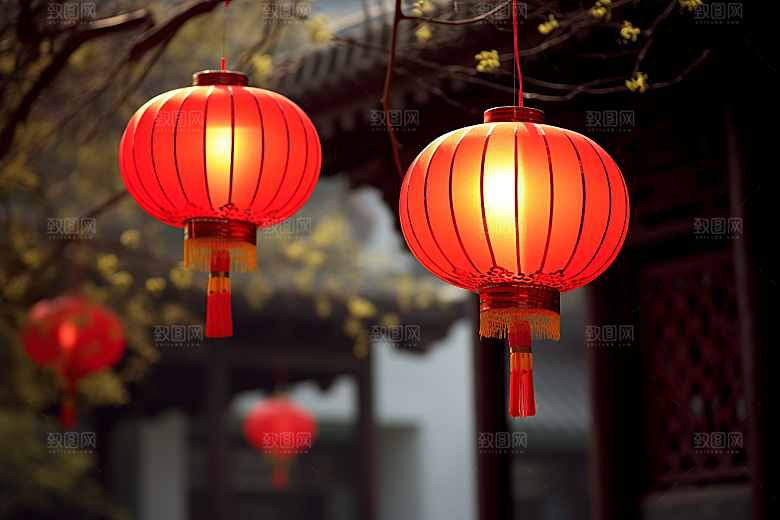 春节灯笼高清新年摄影图
