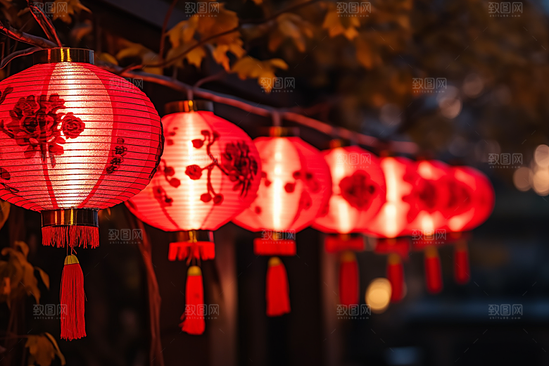 春节灯笼喜庆红火摄影图