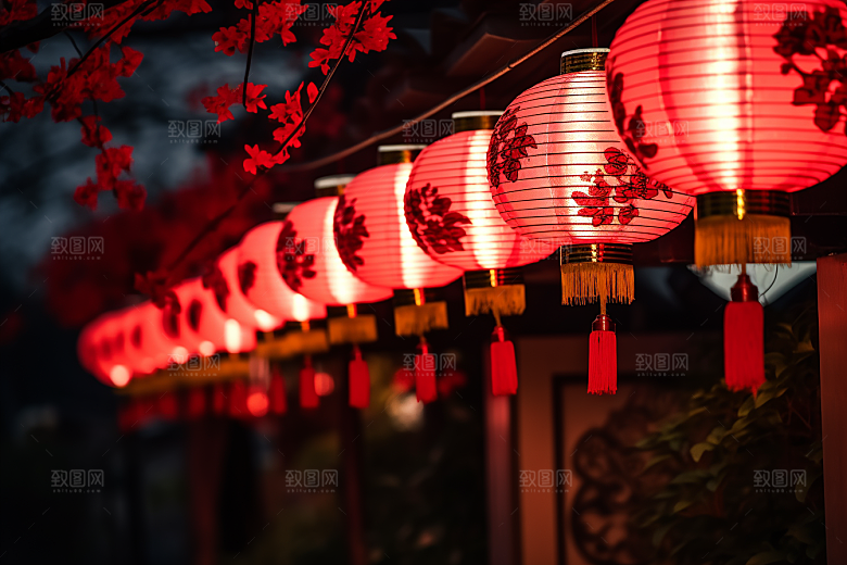春节灯笼红火庆贺摄影图