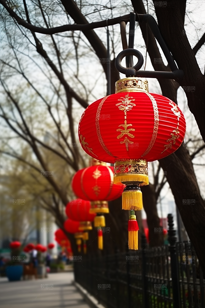 春节灯笼过年火热摄影图