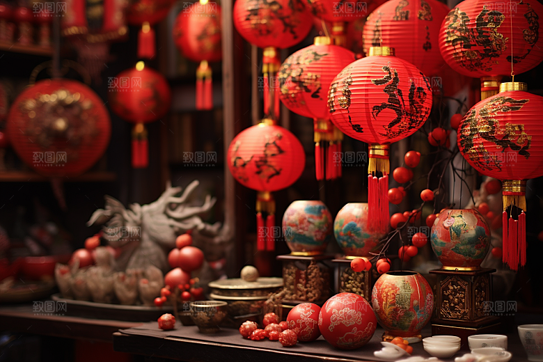 春节灯笼新年过年摄影图