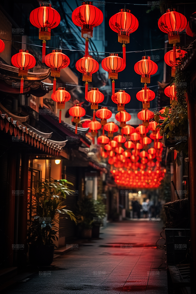 春节灯笼过年挂灯笼摄影图