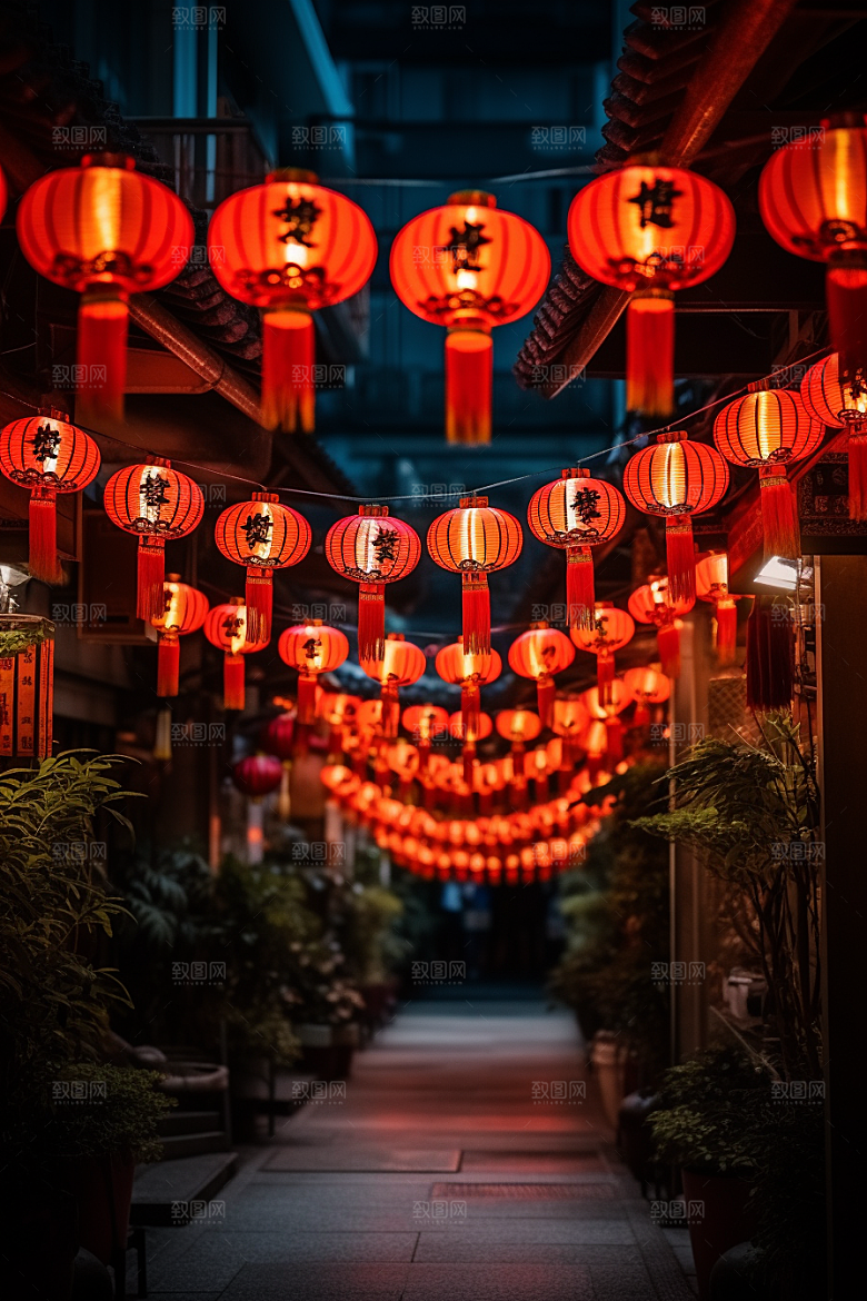 春节灯笼红火喜庆摄影图