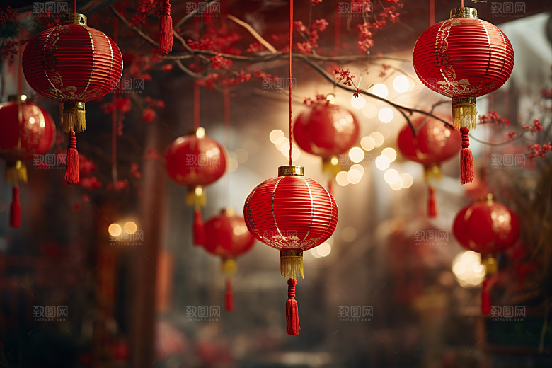 春节灯笼红火挂灯笼摄影图