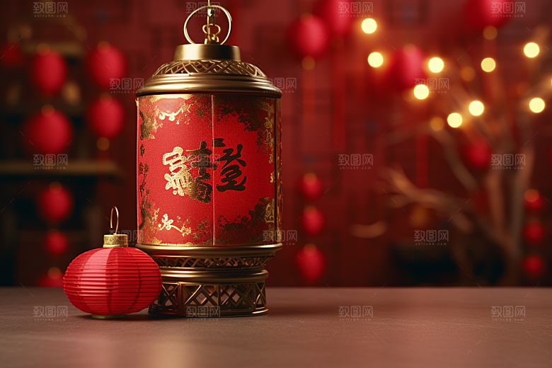 春节灯笼红火庆贺摄影图