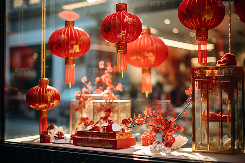春节灯笼庆贺红火摄影图