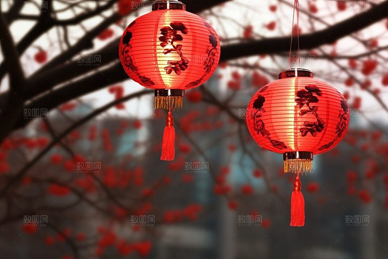 春节灯笼高清挂灯笼摄影图