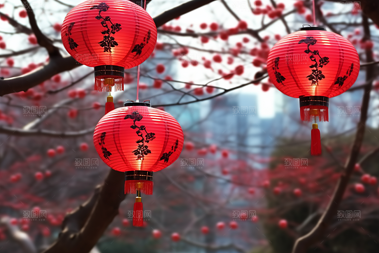 春节灯笼挂灯笼过年摄影图