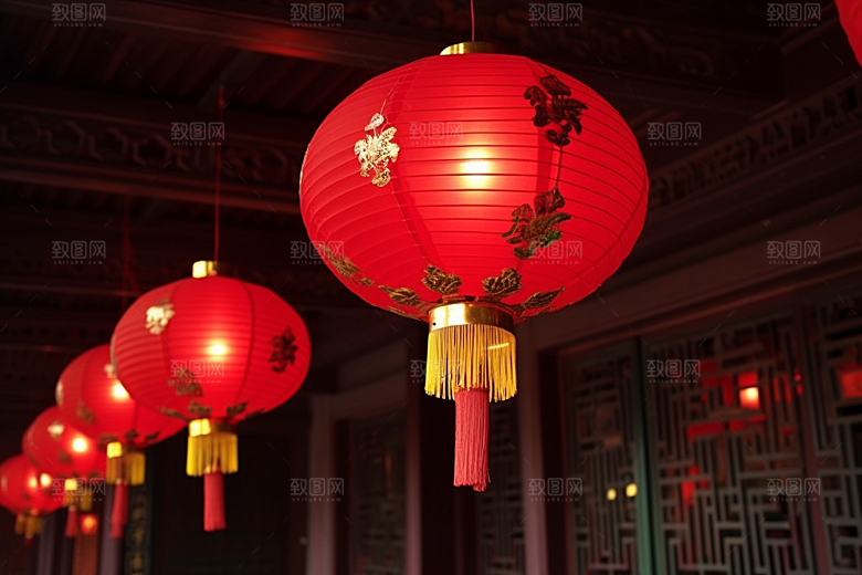春节灯笼挂灯笼高清摄影图