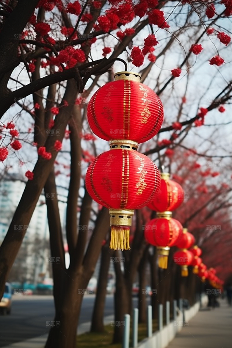 春节灯笼火热过年摄影图