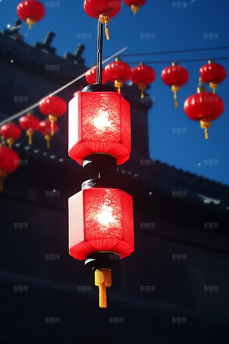 春节灯笼火热过年摄影图