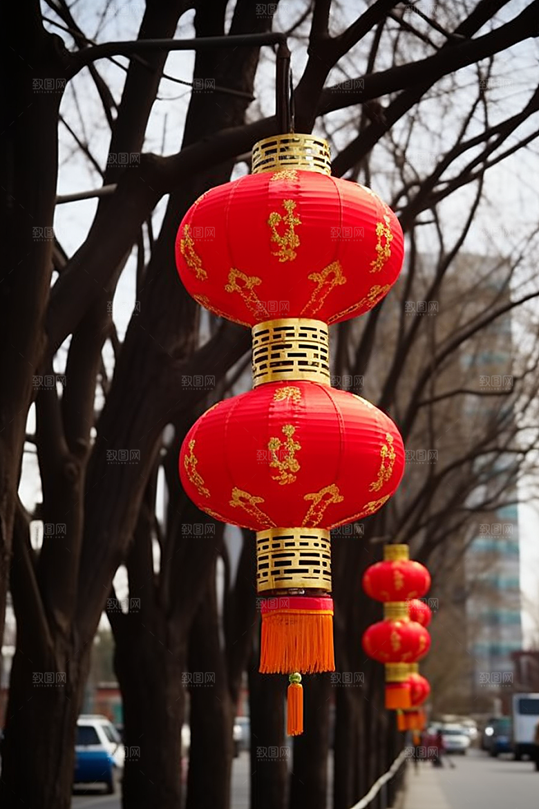 春节灯笼火热过年摄影图