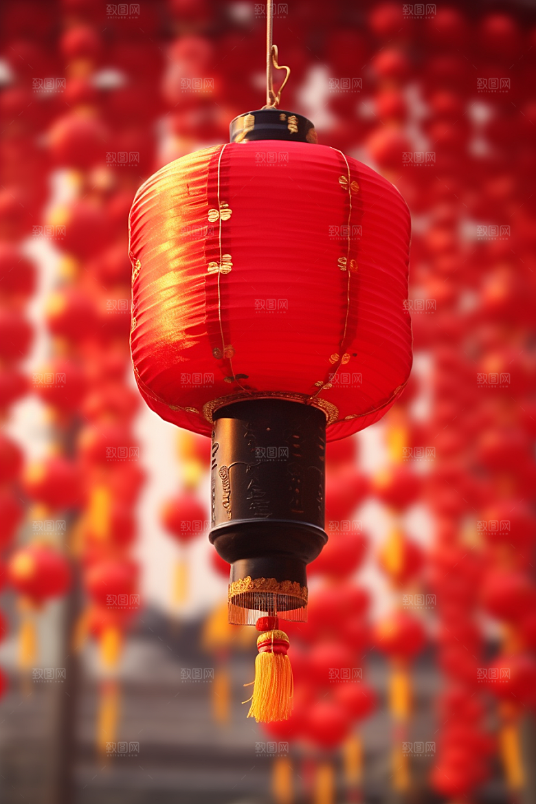 春节灯笼挂灯笼红火摄影图