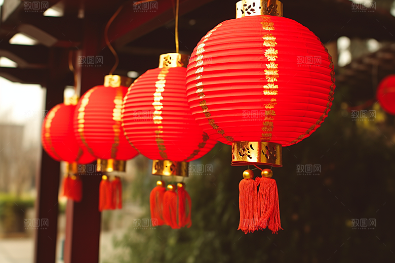 春节灯笼喜庆红火摄影图