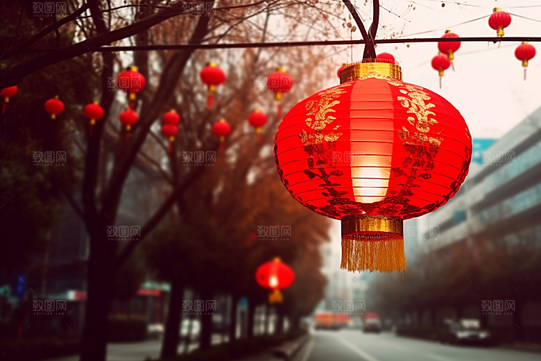 春节灯笼火热庆祝摄影图