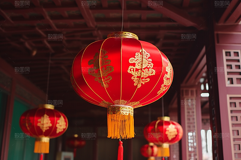 春节灯笼挂灯笼新年摄影图