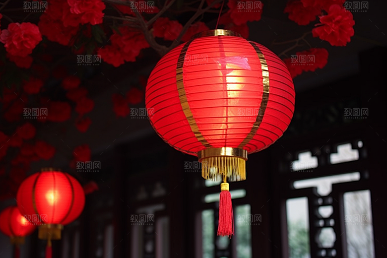春节灯笼喜庆火热摄影图