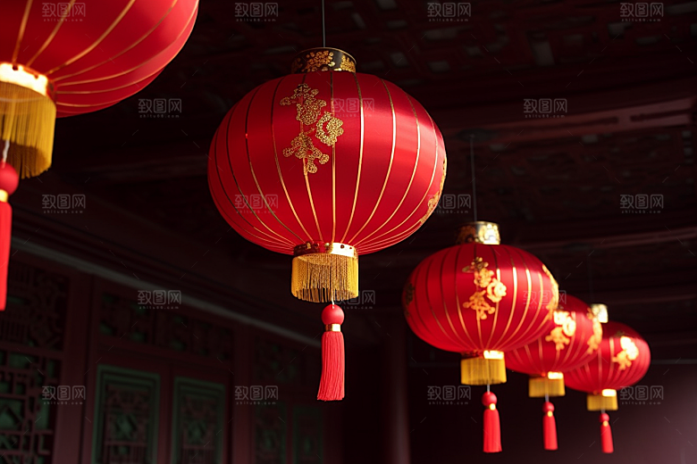 春节灯笼红火庆贺摄影图