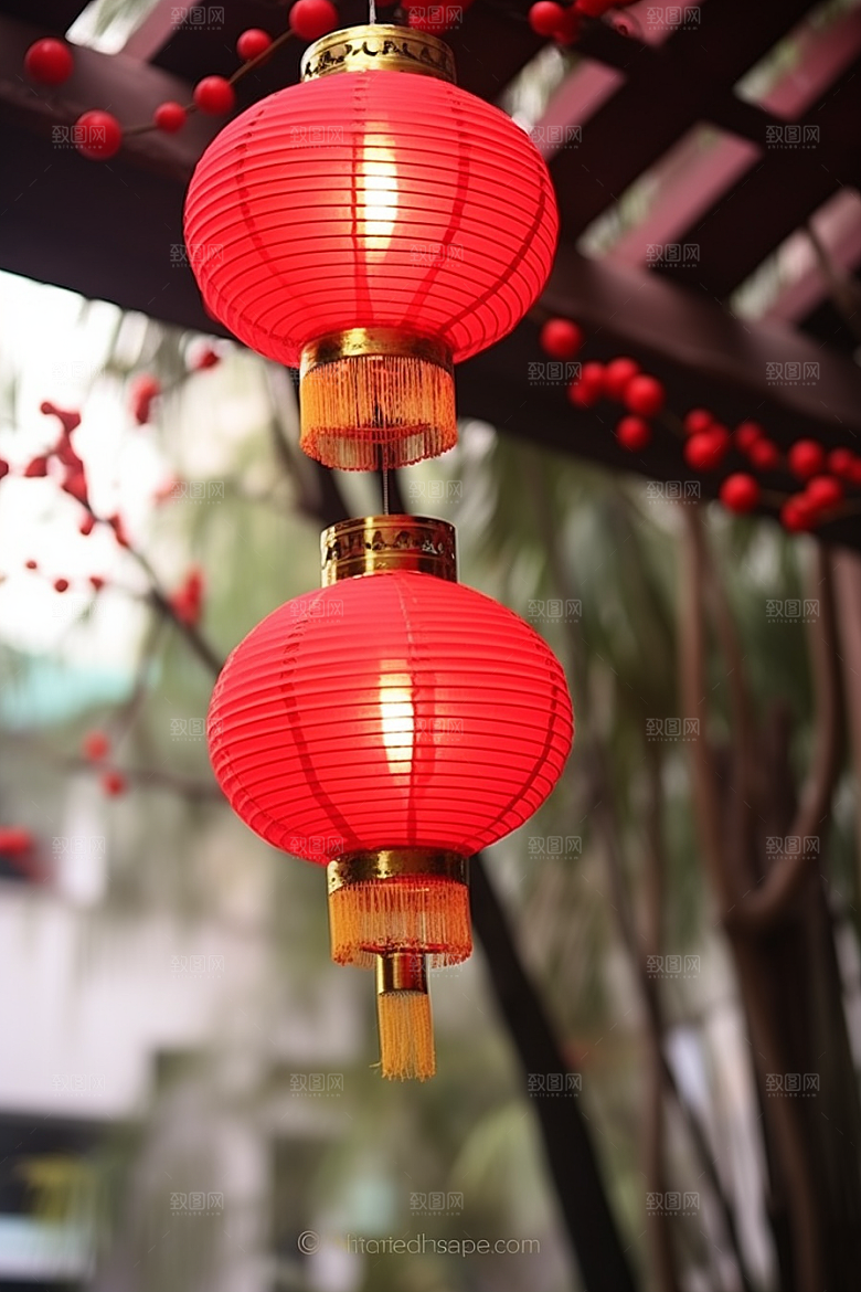 春节灯笼过年红火摄影图